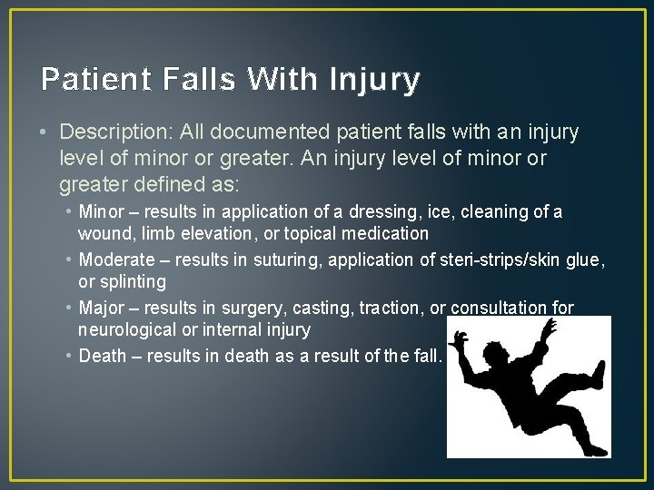 Patient Falls With Injury • Description: All documented patient falls with an injury level