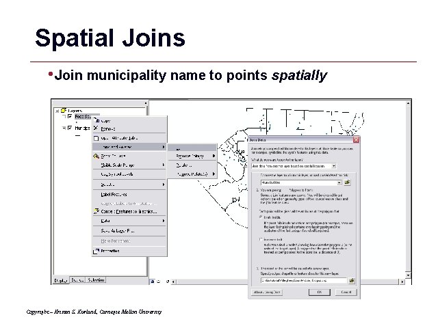 Spatial Joins • Join municipality name to points spatially Copyright – Kristen S. Kurland,
