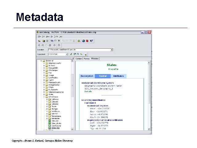 Metadata Copyright – Kristen S. Kurland, Carnegie Mellon University GIS 45 