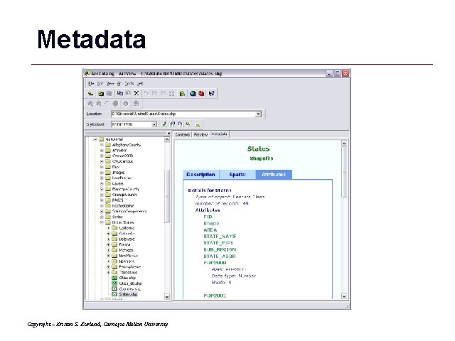 Metadata Copyright – Kristen S. Kurland, Carnegie Mellon University GIS 46 