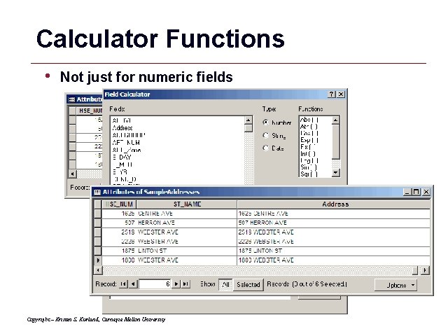 Calculator Functions • Not just for numeric fields Copyright – Kristen S. Kurland, Carnegie