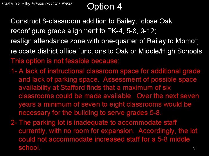 Castallo & Silky-Education Consultants Option 4 Construct 8 -classroom addition to Bailey; close Oak;