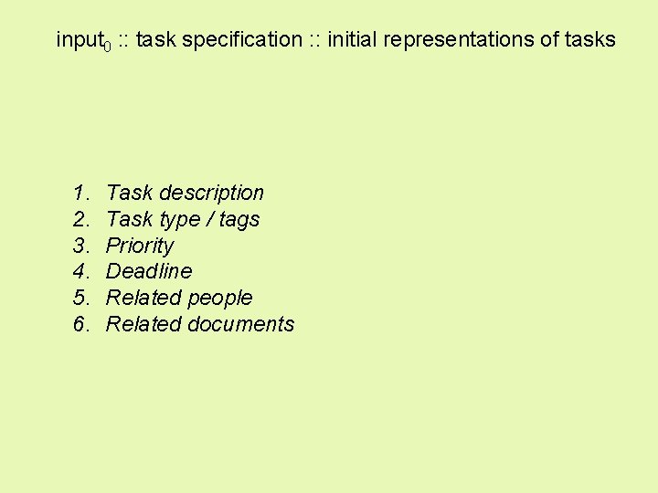 input 0 : : task specification : : initial representations of tasks 1. 2.