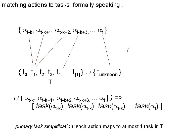 matching actions to tasks: formally speaking. . { t-k, t-k+1, t-k+2, t-k+3, . .