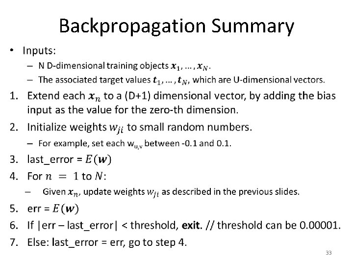 Backpropagation Summary • 33 