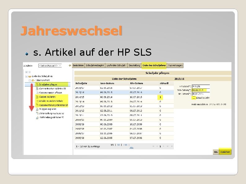 Jahreswechsel s. Artikel auf der HP SLS 