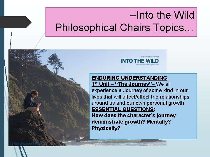 --Into the Wild Philosophical Chairs Topics… ENDURING UNDERSTANDING 1 st Unit – “The Journey”–