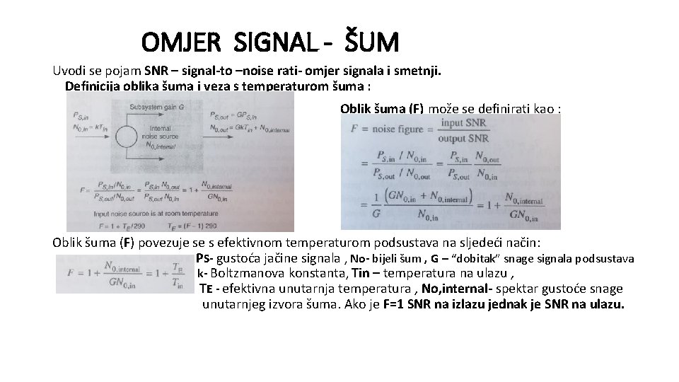 OMJER SIGNAL - ŠUM Uvodi se pojam SNR – signal-to –noise rati- omjer signala