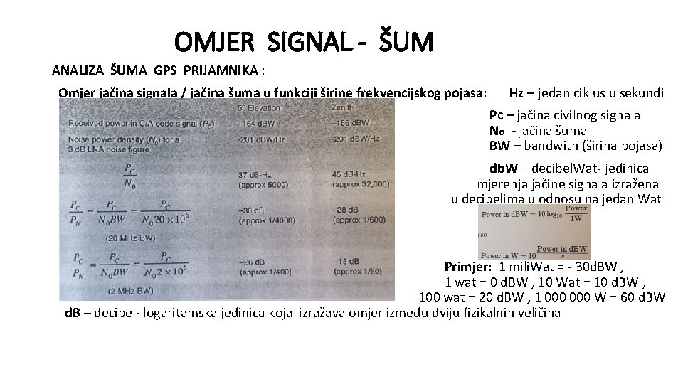 OMJER SIGNAL - ŠUM ANALIZA ŠUMA GPS PRIJAMNIKA : Omjer jačina signala / jačina