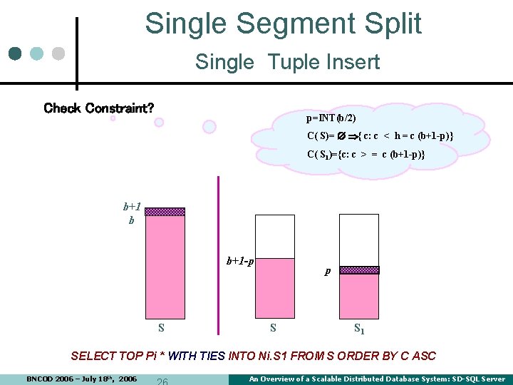 Single Segment Split Single Tuple Insert Check Constraint? p=INT(b/2) C( S)= { c: c Single Segment Split Single Tuple Insert Check Constraint? p=INT(b/2) C( S)= { c: c