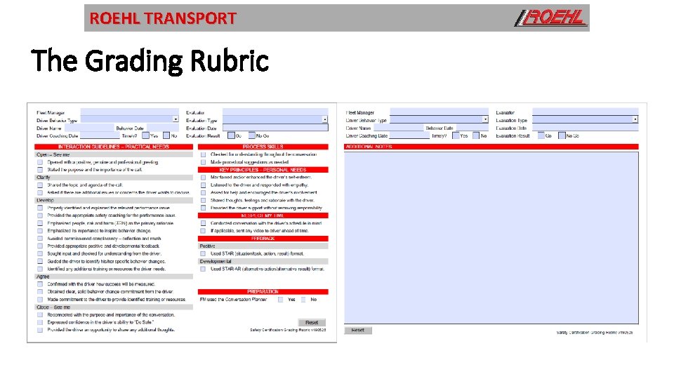 ROEHL TRANSPORT The Grading Rubric 