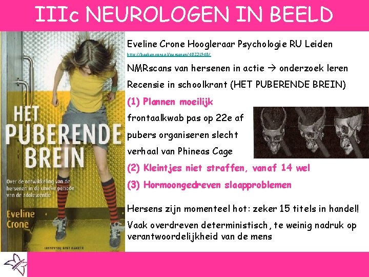 IIIc NEUROLOGEN IN BEELD Eveline Crone Hoogleraar Psychologie RU Leiden http: //boeken. vpro. nl/personen/40231940/