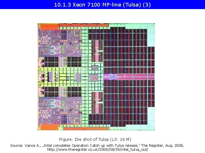 10. 1. 3 Xeon 7100 MP-line (Tulsa) (3) Figure: Die shot of Tulsa (L