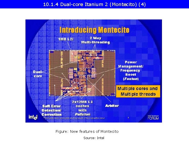 10. 1. 4 Dual-core Itanium 2 (Montecito) (4) Figure: New features of Montecito Source: