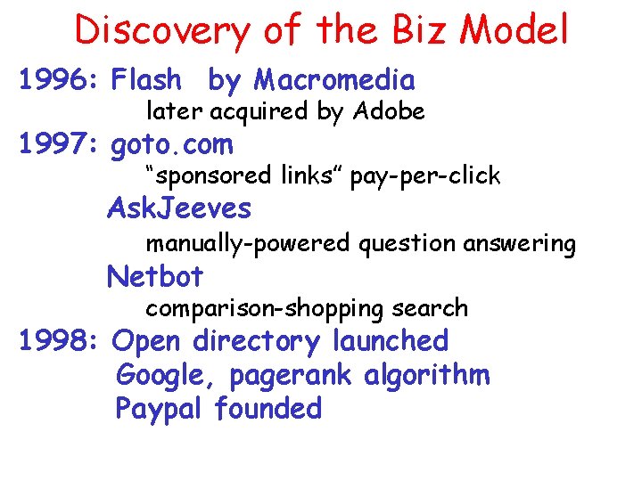 Discovery of the Biz Model 1996: Flash by Macromedia later acquired by Adobe 1997: