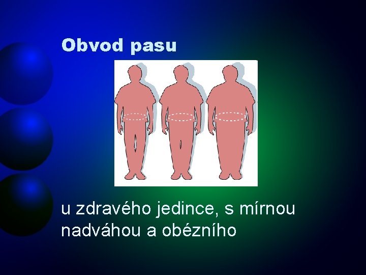 Obvod pasu u zdravého jedince, s mírnou nadváhou a obézního 