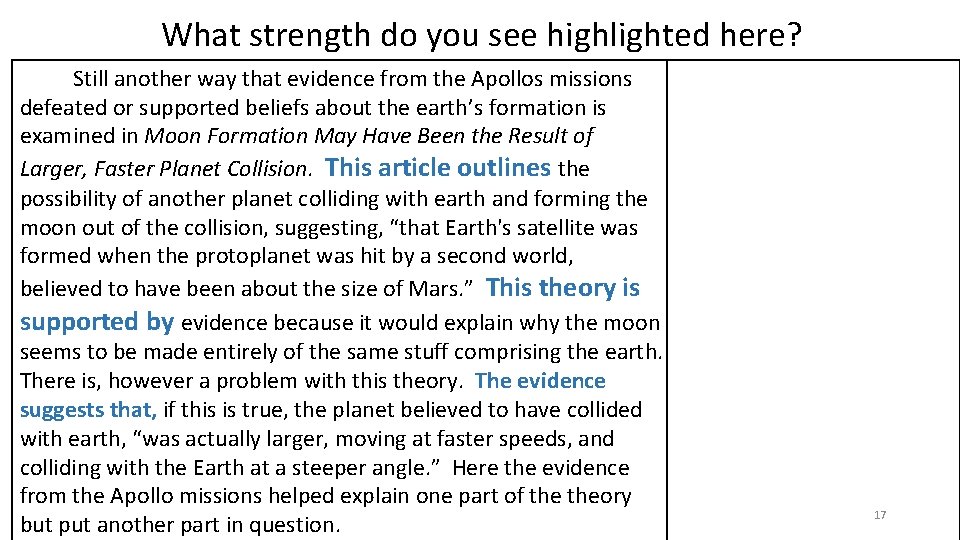 What strength do you see highlighted here? Still another way that evidence from the