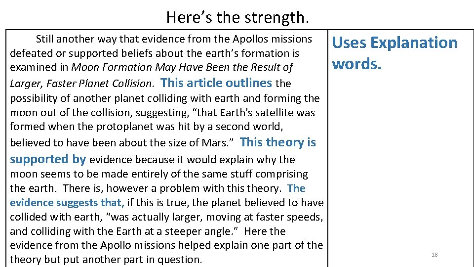 Here’s the strength. Still another way that evidence from the Apollos missions defeated or