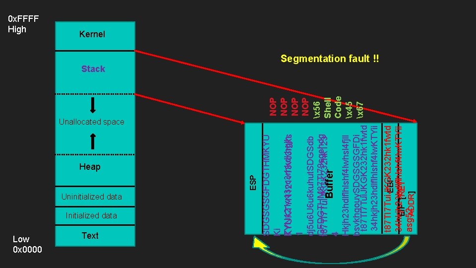 Unallocated space Heap Uninitialized data Initialized data Low 0 x 0000 Text NOP NOP Unallocated space Heap Uninitialized data Initialized data Low 0 x 0000 Text NOP NOP