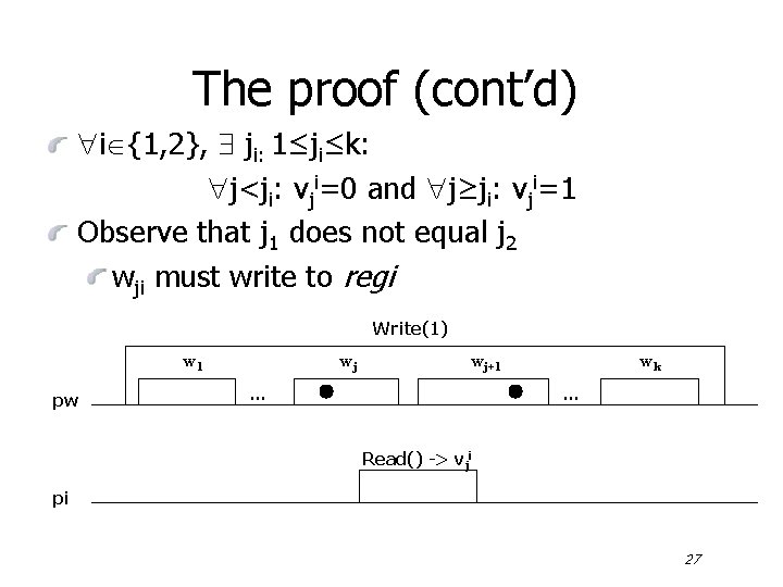 The proof (cont’d) i {1, 2}, ji: 1≤ji≤k: j<ji: vji=0 and j≥ji: vji=1 Observe