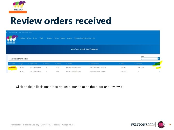 Review orders received • Click on the ellipsis under the Action button to open