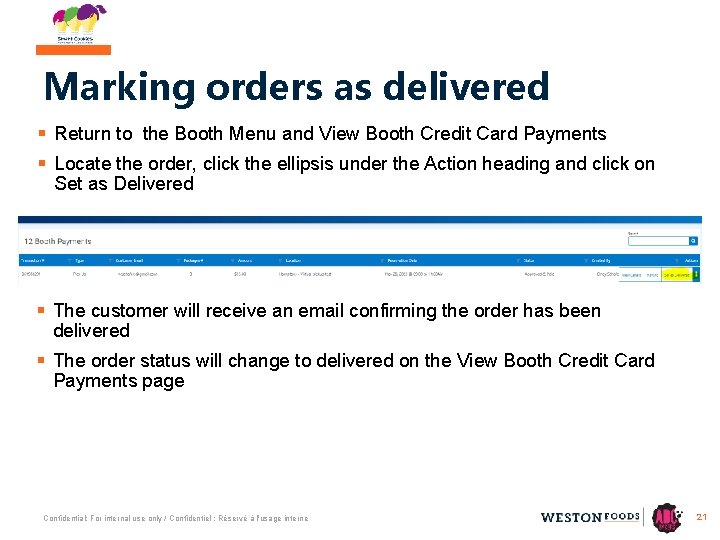Marking orders as delivered § Return to the Booth Menu and View Booth Credit
