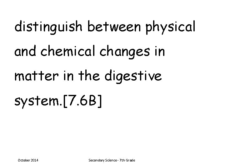 distinguish between physical and chemical changes in matter in the digestive system. [7. 6