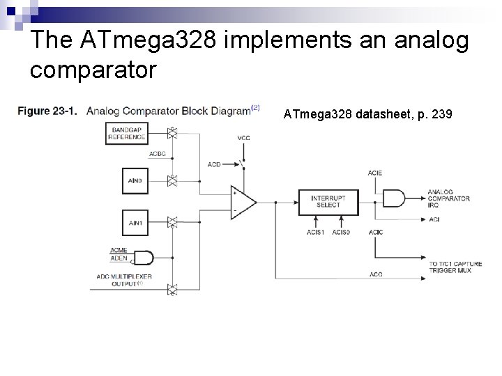The ATmega 328 implements an analog comparator ATmega 328 datasheet, p. 239 