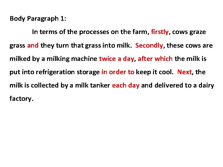 Body Paragraph 1: In terms of the processes on the farm, firstly, cows graze