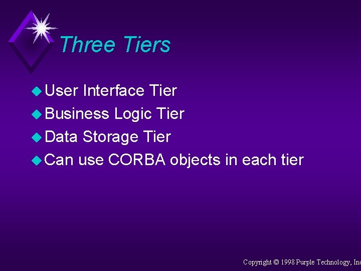 Three Tiers u User Interface Tier u Business Logic Tier u Data Storage Tier