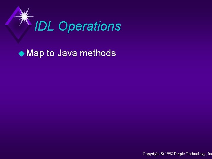 IDL Operations u Map to Java methods Copyright © 1998 Purple Technology, Inc 