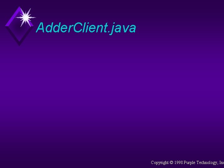 Adder. Client. java Copyright © 1998 Purple Technology, Inc 