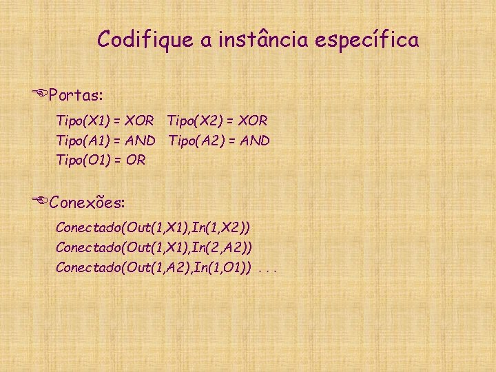 Codifique a instância específica EPortas: Tipo(X 1) = XOR Tipo(X 2) = XOR Tipo(A