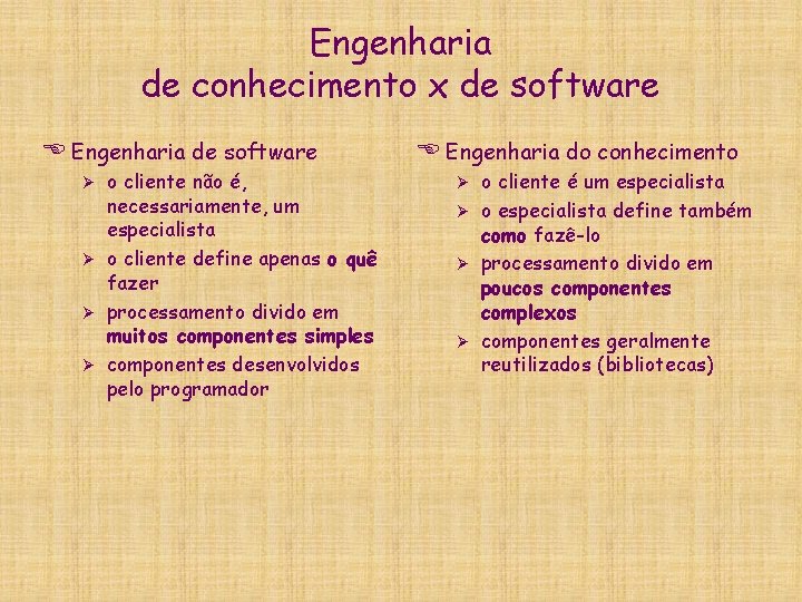 Engenharia de conhecimento x de software E Engenharia de software o cliente não é,