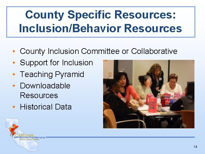 County Specific Resources: Inclusion/Behavior Resources • • County Inclusion Committee or Collaborative Support for