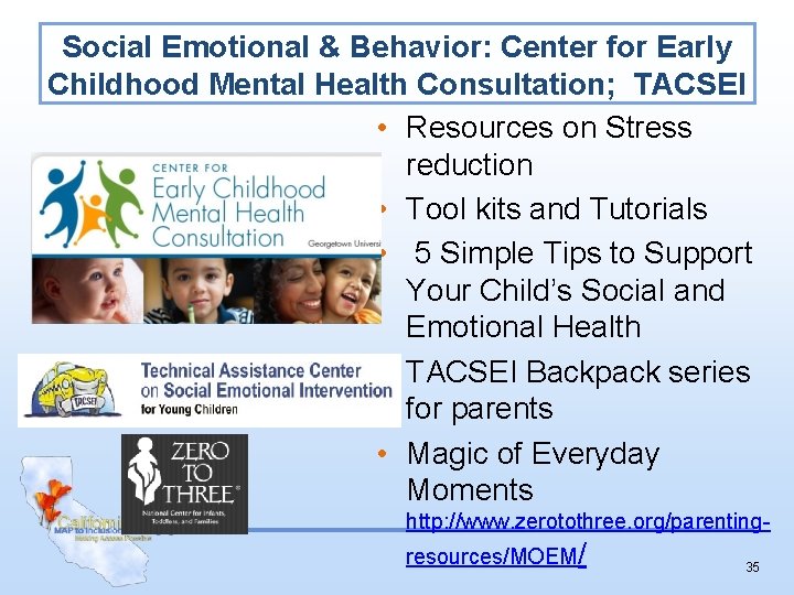 Social Emotional & Behavior: Center for Early Childhood Mental Health Consultation; TACSEI • Resources