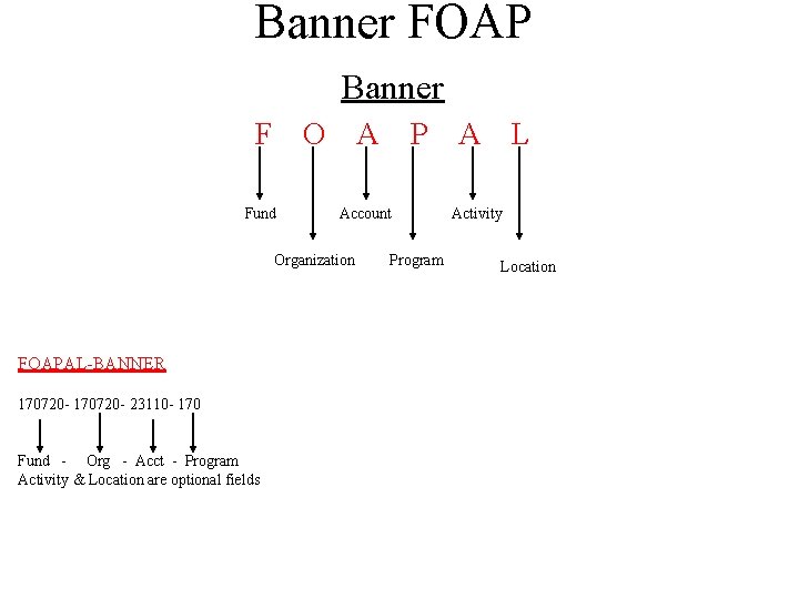 Banner FOAP Banner F O Fund A Account Organization FOAPAL-BANNER 170720 - 23110 -