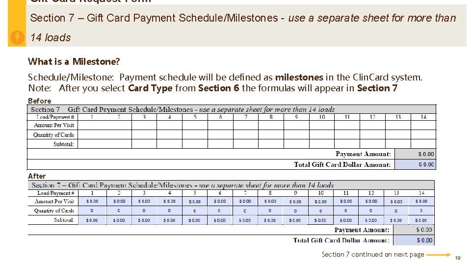 Gift Card Request Form Section 7 – Gift Card Payment Schedule/Milestones - use a