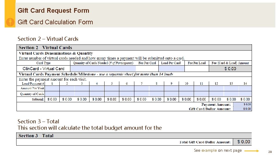 Gift Card Request Form Gift Card Calculation Form Section 2 – Virtual Cards Section