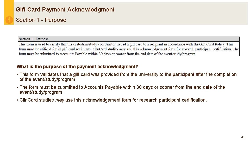 Gift Card Payment Acknowledgment Section 1 - Purpose What is the purpose of the