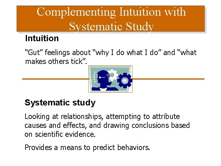 Complementing Intuition with Systematic Study Intuition “Gut” feelings about “why I do what I