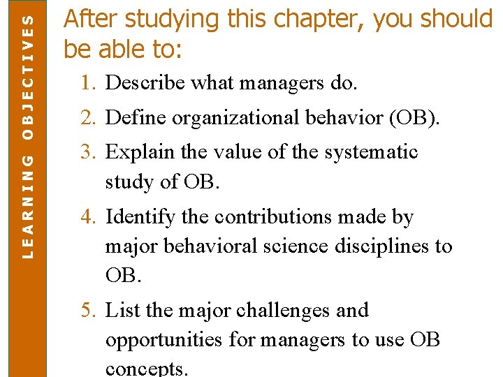 OBJECTIVES LEARNING After studying this chapter, you should be able to: 1. Describe what