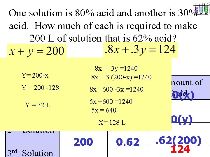 One solution is 80% acid another is 30% acid. How much of each is