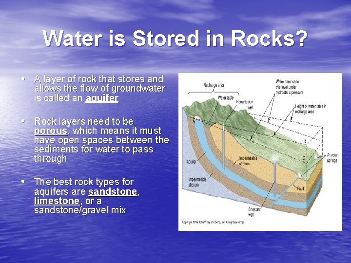 Water is Stored in Rocks? • A layer of rock that stores and allows