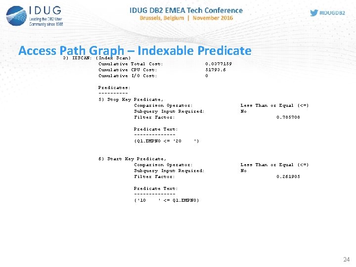 24 Access Path Graph – Indexable Predicate 3) IXSCAN: (Index Scan) Cumulative Total Cost: