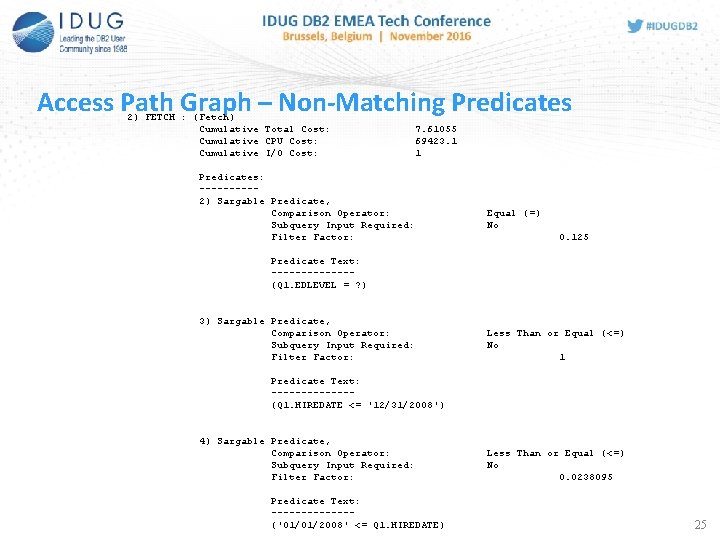 25 Access Path Graph – Non-Matching Predicates 2) FETCH : (Fetch) Cumulative Total Cost: