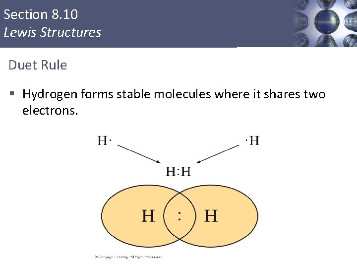 Section 8. 10 Lewis Structures Duet Rule § Hydrogen forms stable molecules where it
