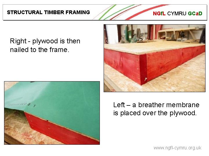 STRUCTURAL TIMBER FRAMING NGf. L CYMRU GCa. D Right - plywood is then nailed