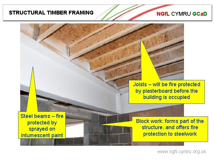 STRUCTURAL TIMBER FRAMING NGf. L CYMRU GCa. D Joists – will be fire protected
