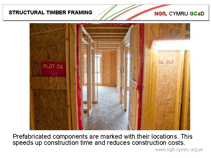 STRUCTURAL TIMBER FRAMING NGf. L CYMRU GCa. D Prefabricated components are marked with their